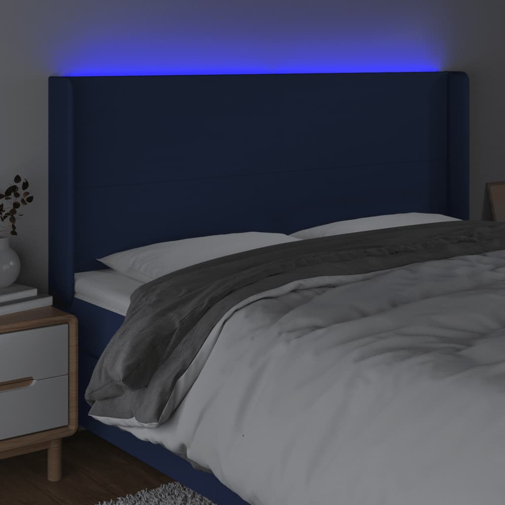 Tête de lit à LED Bleu 203x16x118/128 cm Tissu Têtes et pieds de lit vidaXL   