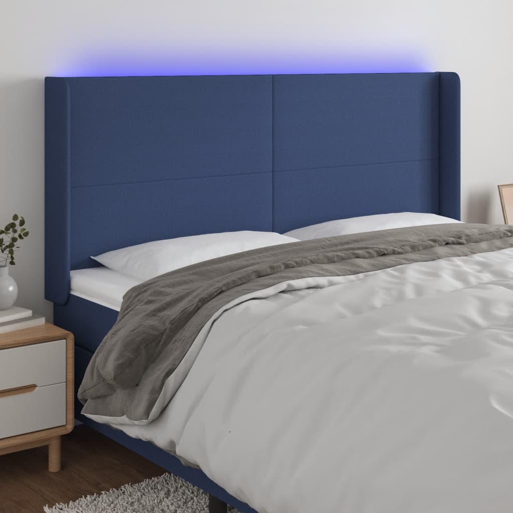 Tête de lit à LED Bleu 203x16x118/128 cm Tissu Têtes et pieds de lit vidaXL   