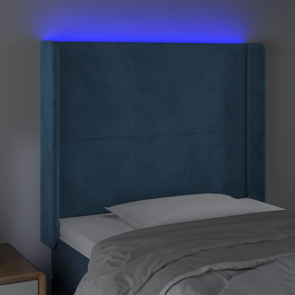 Tête de lit à LED Bleu foncé 93x16x118/128 cm Velours Têtes et pieds de lit vidaXL   