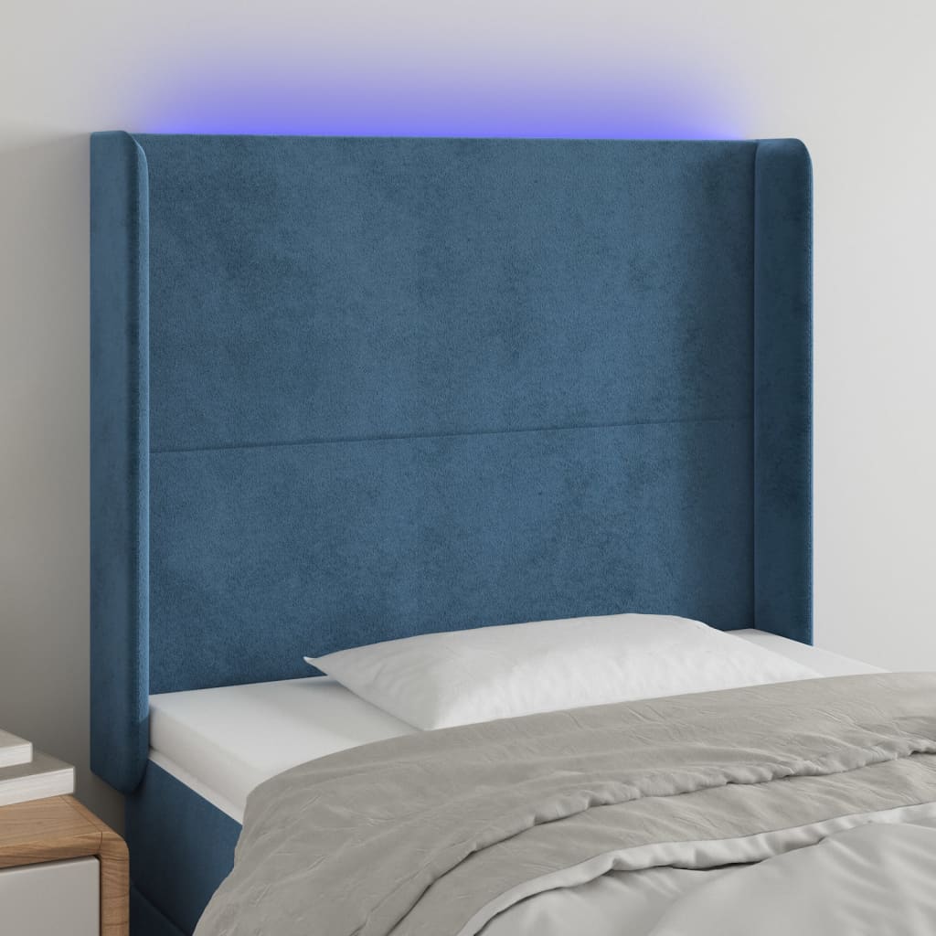 Tête de lit à LED Bleu foncé 93x16x118/128 cm Velours Têtes et pieds de lit vidaXL   