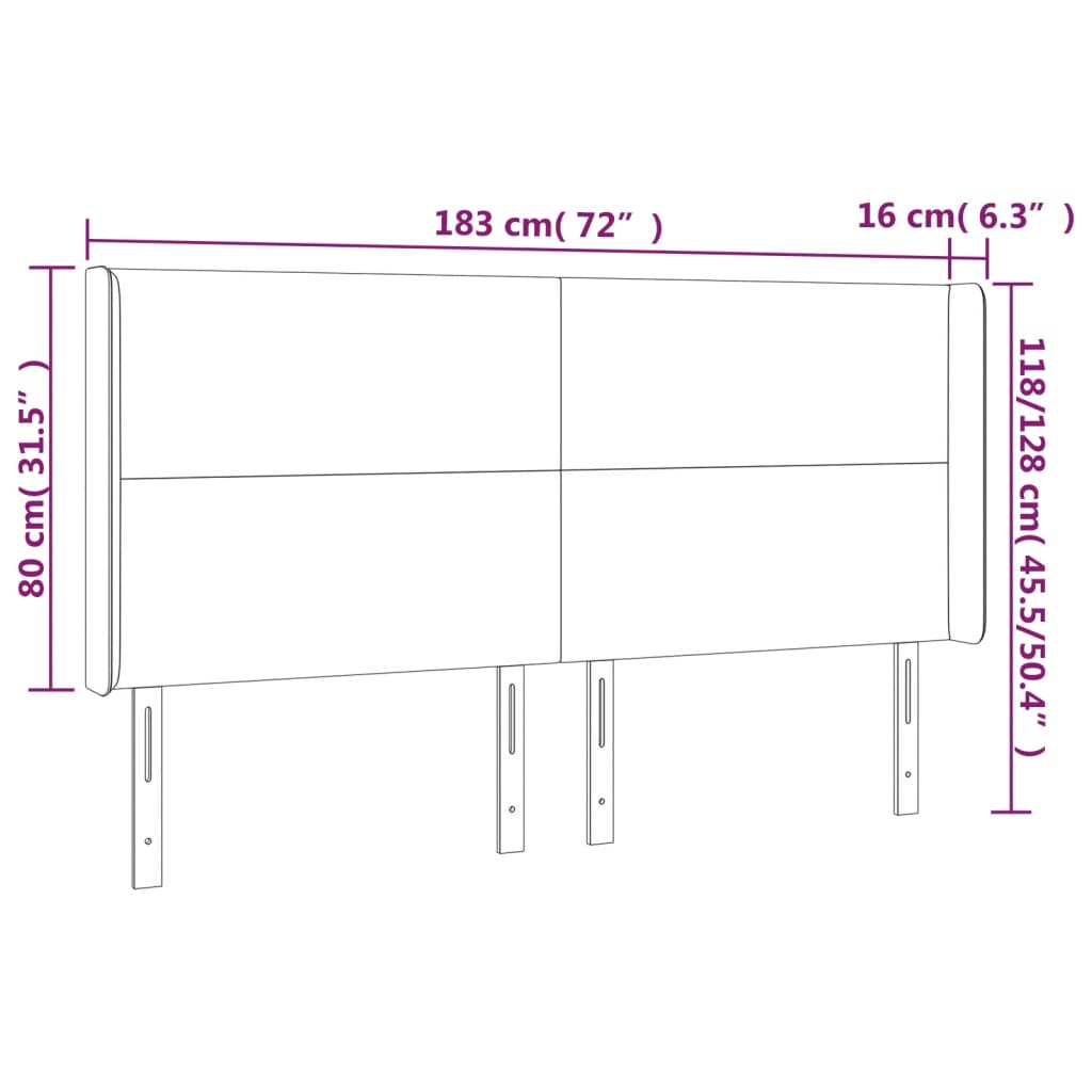 Tête de lit à LED Gris clair 183x16x118/128 cm Velours Têtes et pieds de lit vidaXL   