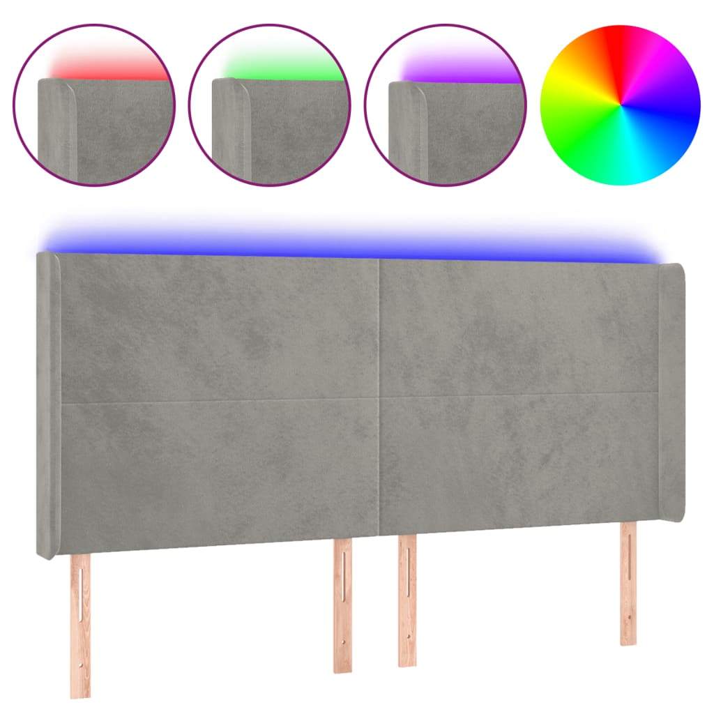 Tête de lit à LED Gris clair 203x16x118/128 cm Velours Têtes et pieds de lit vidaXL   