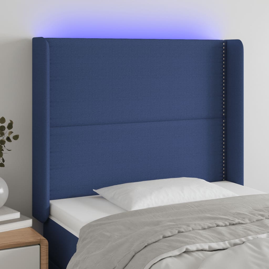 Tête de lit à LED Bleu 103x16x118/128 cm Tissu Têtes et pieds de lit vidaXL   