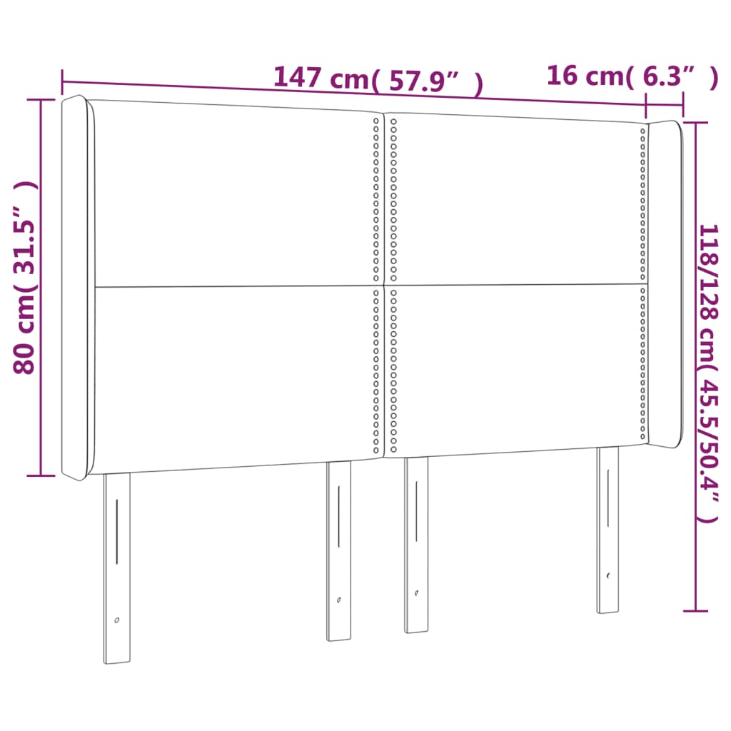 Tête de lit à LED Gris foncé 147x16x118/128 cm Tissu Têtes et pieds de lit vidaXL   