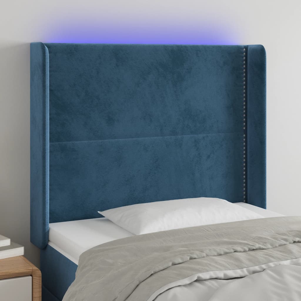 Tête de lit à LED Bleu foncé 93x16x118/128 cm Velours Têtes et pieds de lit vidaXL   