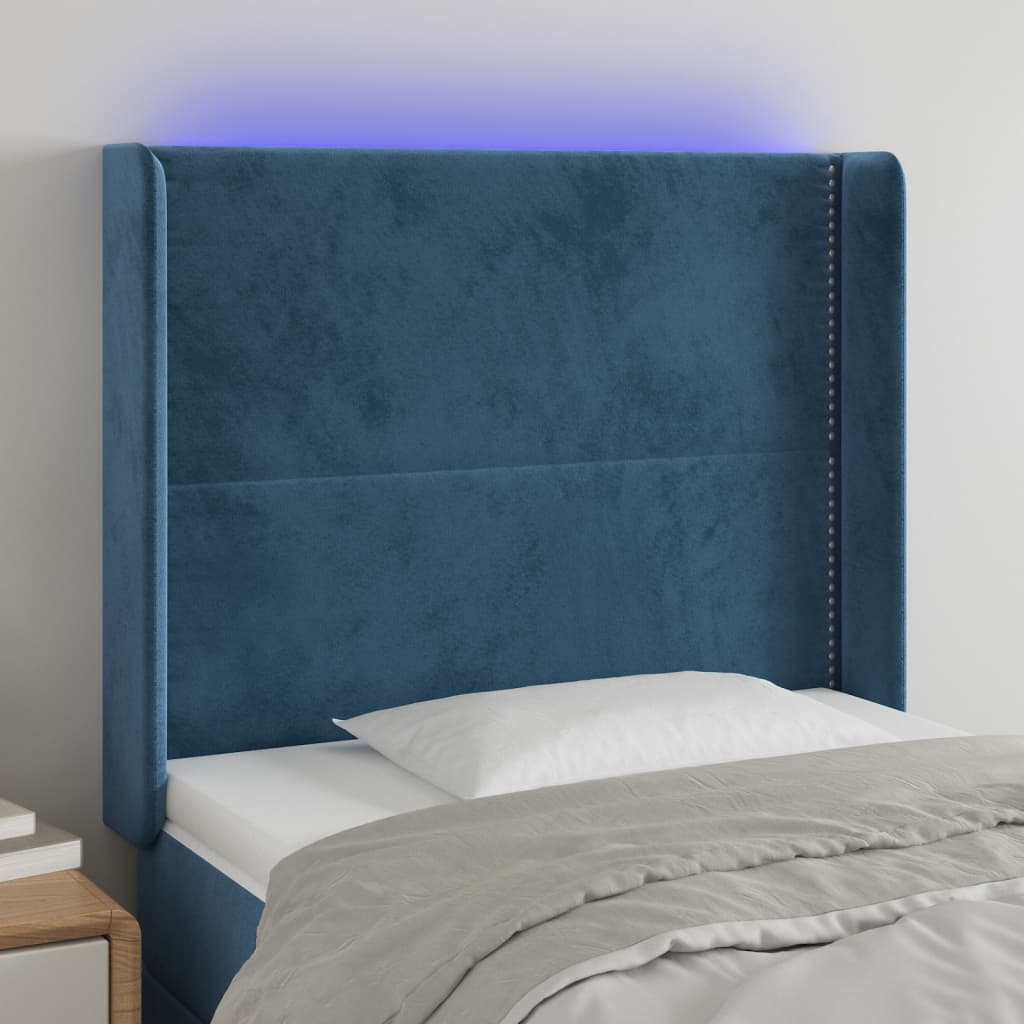 Tête de lit à LED Bleu foncé 103x16x118/128 cm Velours Têtes et pieds de lit vidaXL   