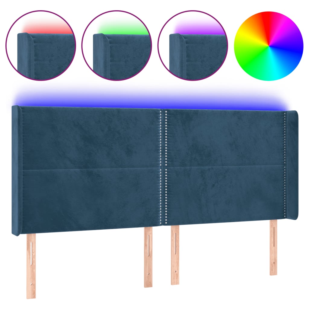 Tête de lit à LED Bleu foncé 203x16x118/128 cm Velours Têtes et pieds de lit vidaXL   