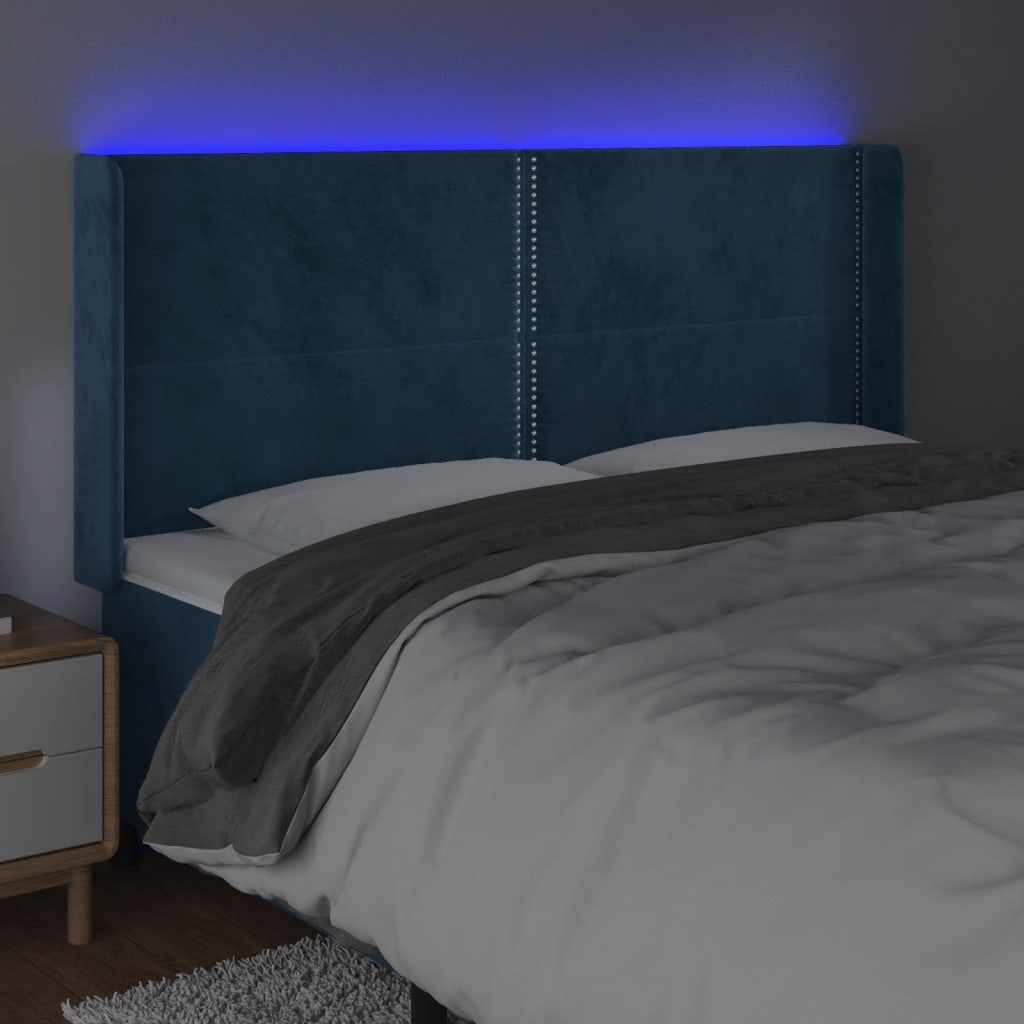 Tête de lit à LED Bleu foncé 203x16x118/128 cm Velours Têtes et pieds de lit vidaXL   