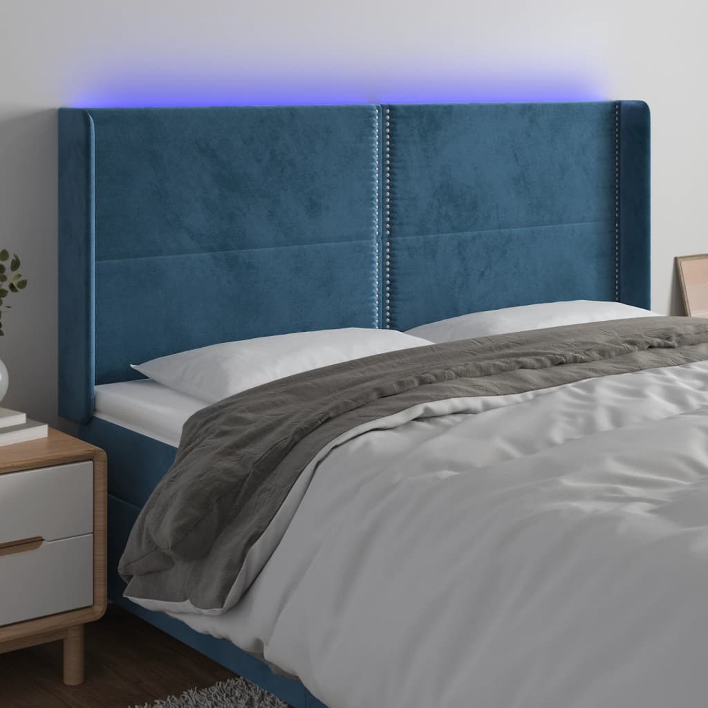 Tête de lit à LED Bleu foncé 203x16x118/128 cm Velours Têtes et pieds de lit vidaXL   