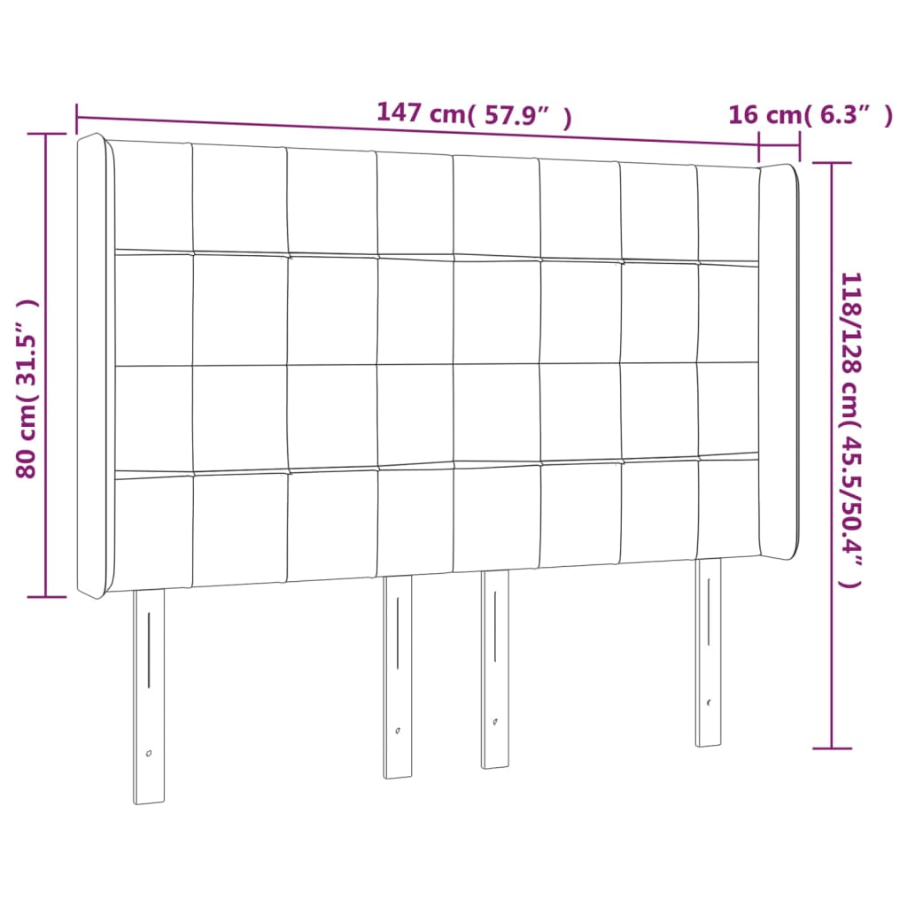 Tête de lit à LED Gris foncé 147x16x118/128 cm Tissu Têtes et pieds de lit vidaXL   