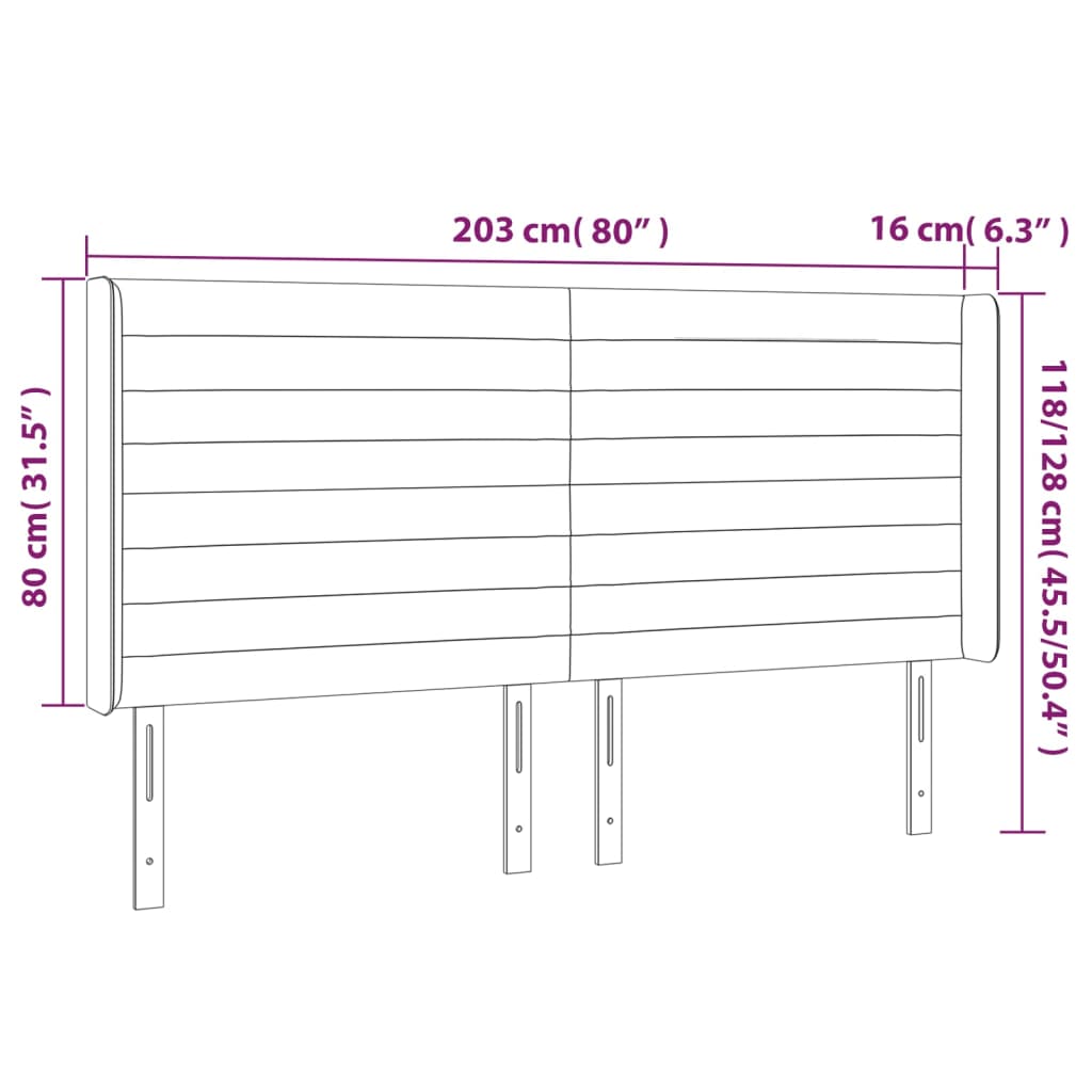 Tête de lit à LED Noir 203x16x118/128 cm Tissu Têtes et pieds de lit vidaXL   