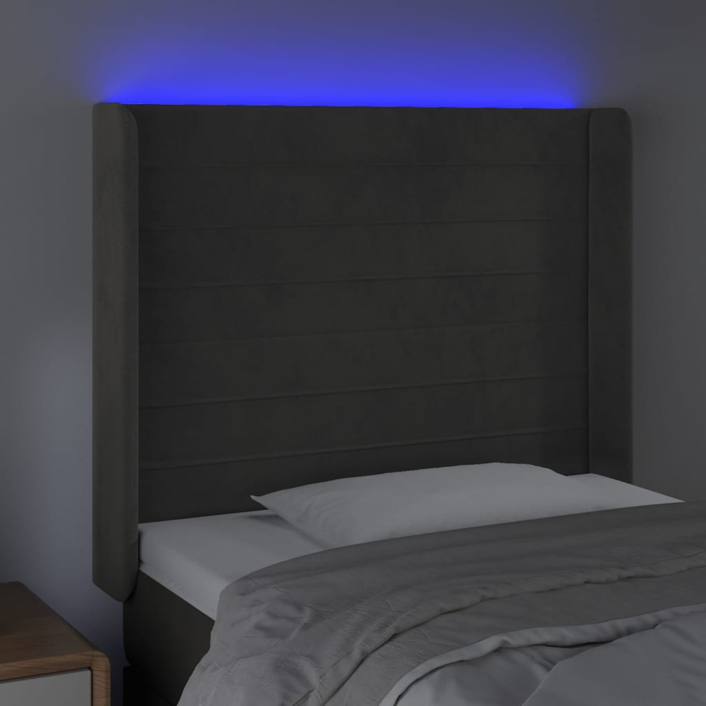 Tête de lit à LED Gris foncé 93x16x118/128 cm Velours Têtes et pieds de lit vidaXL   