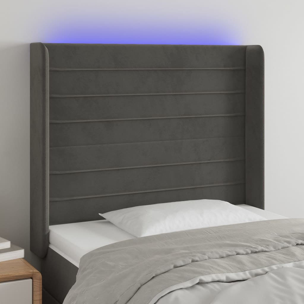 Tête de lit à LED Gris foncé 93x16x118/128 cm Velours Têtes et pieds de lit vidaXL   