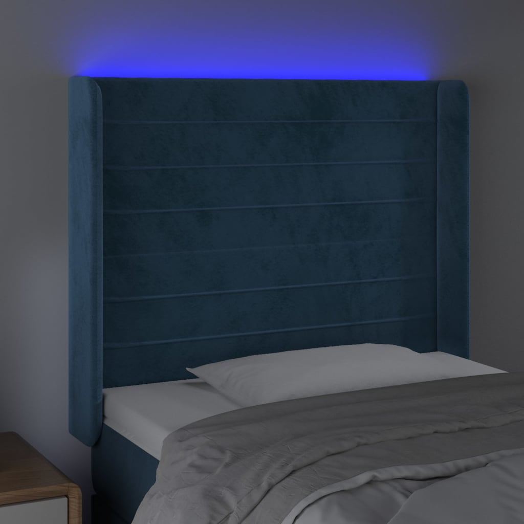 Tête de lit à LED Bleu foncé 93x16x118/128 cm Velours Têtes et pieds de lit vidaXL   