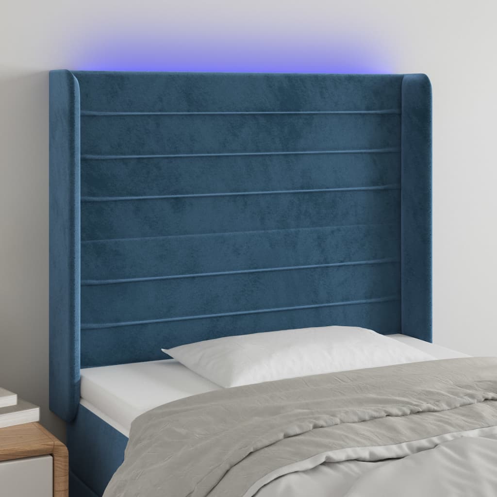 Tête de lit à LED Bleu foncé 93x16x118/128 cm Velours Têtes et pieds de lit vidaXL   