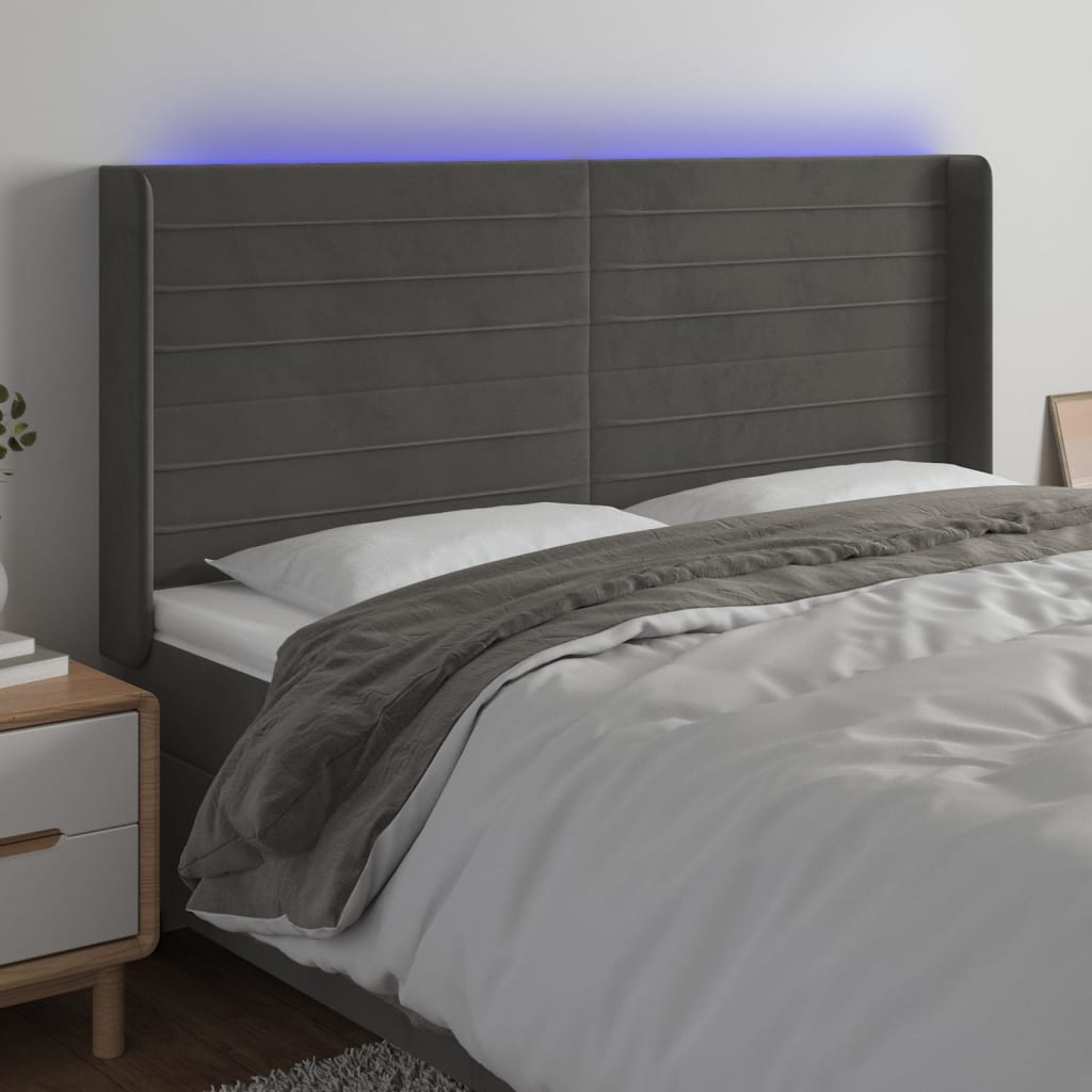 Tête de lit à LED Gris foncé 203x16x118/128 cm Velours Têtes et pieds de lit vidaXL   