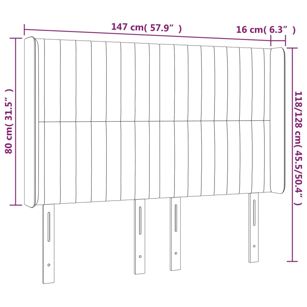 Tête de lit à LED Gris clair 147x16x118/128 cm Tissu Têtes et pieds de lit vidaXL   