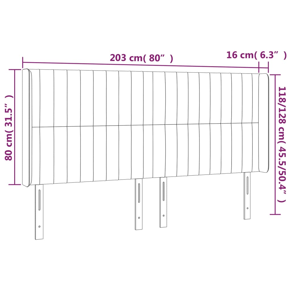 Tête de lit à LED Noir 203x16x118/128 cm Tissu Têtes et pieds de lit vidaXL   