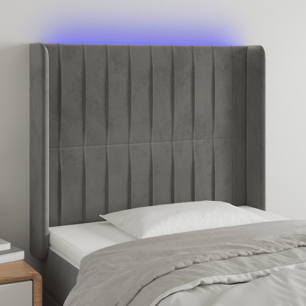 Tête de lit à LED Gris clair 83x16x118/128 cm Velours Têtes et pieds de lit vidaXL   