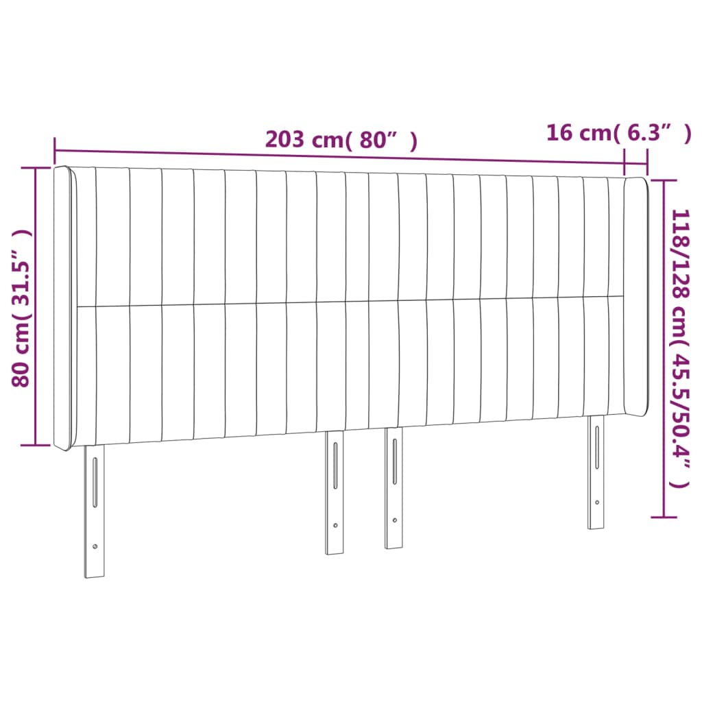 Tête de lit à LED Gris foncé 203x16x118/128 cm Velours Têtes et pieds de lit vidaXL   