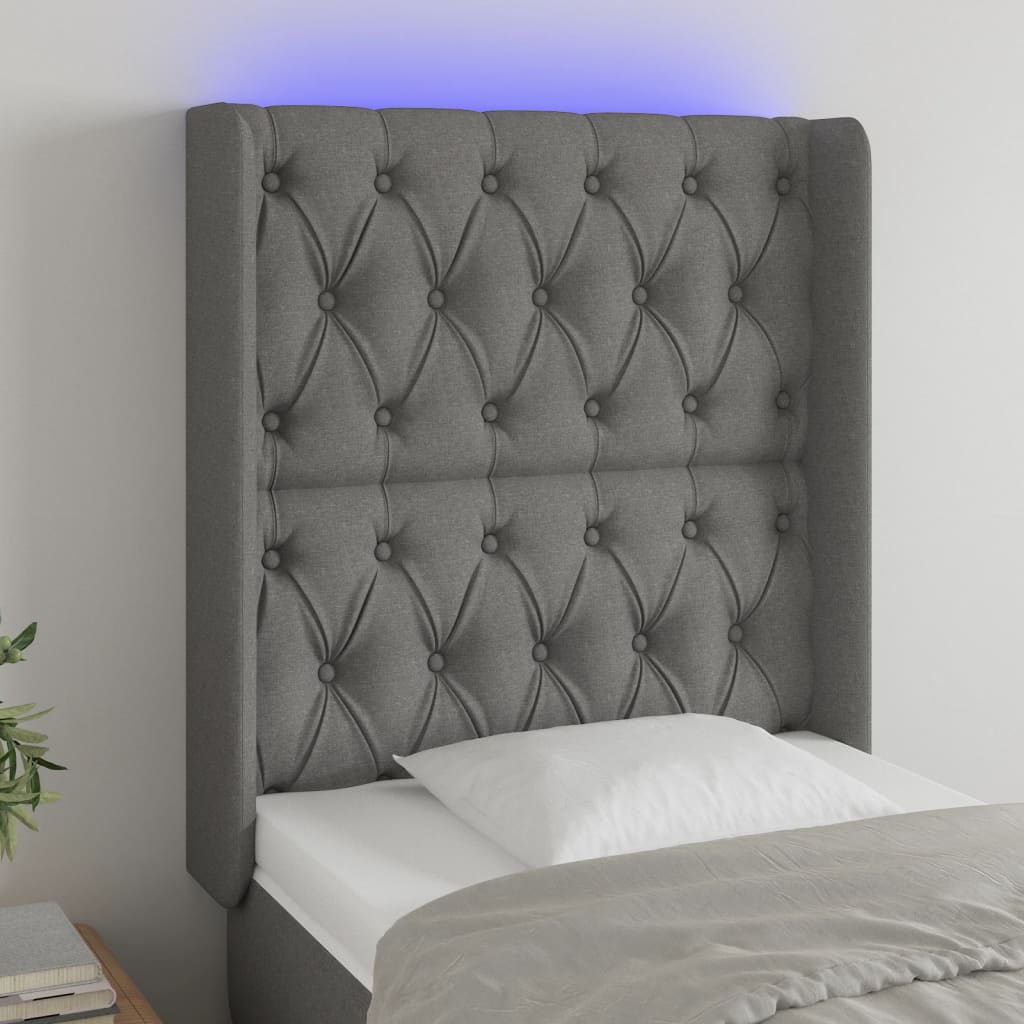 Tête de lit à LED Gris foncé 83x16x118/128 cm Tissu Têtes et pieds de lit vidaXL   