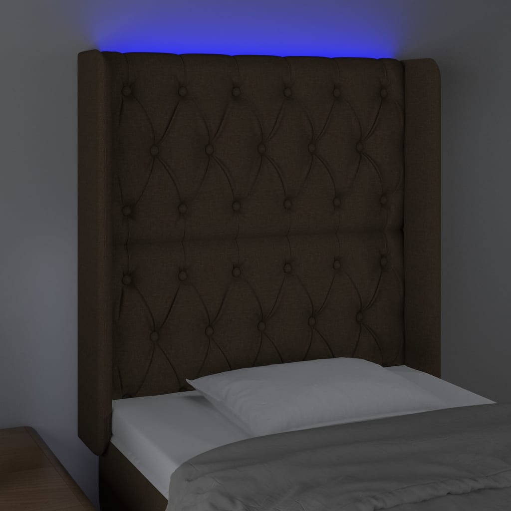 Tête de lit à LED Marron foncé 83x16x118/128 cm Tissu Têtes et pieds de lit vidaXL   