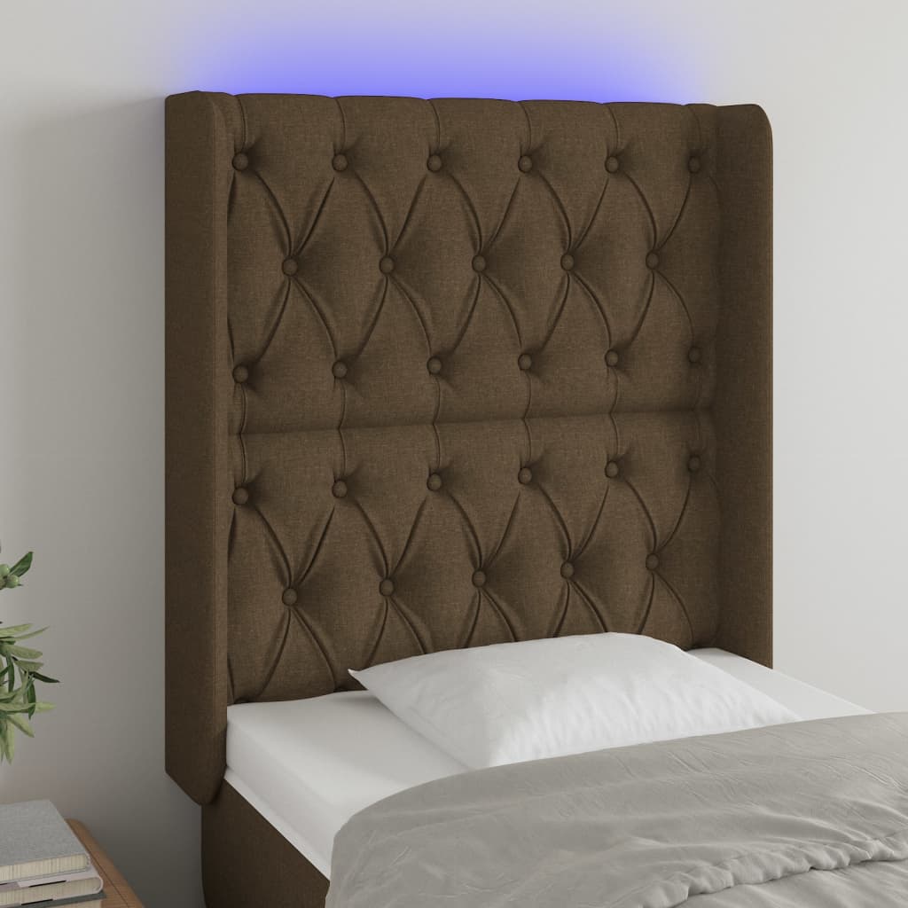 Tête de lit à LED Marron foncé 83x16x118/128 cm Tissu Têtes et pieds de lit vidaXL   