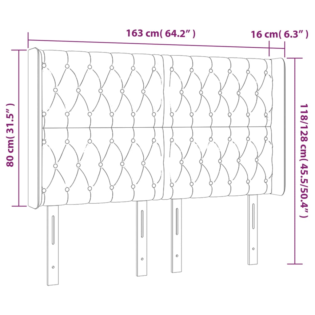 Tête de lit à LED Noir 163x16x118/128 cm Tissu Têtes et pieds de lit vidaXL   