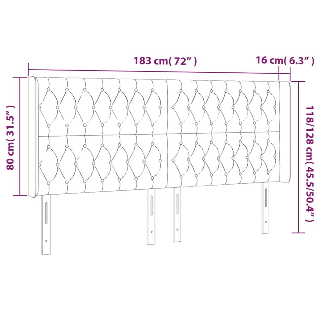 Tête de lit à LED Gris clair 183x16x118/128 cm Tissu Têtes et pieds de lit vidaXL   