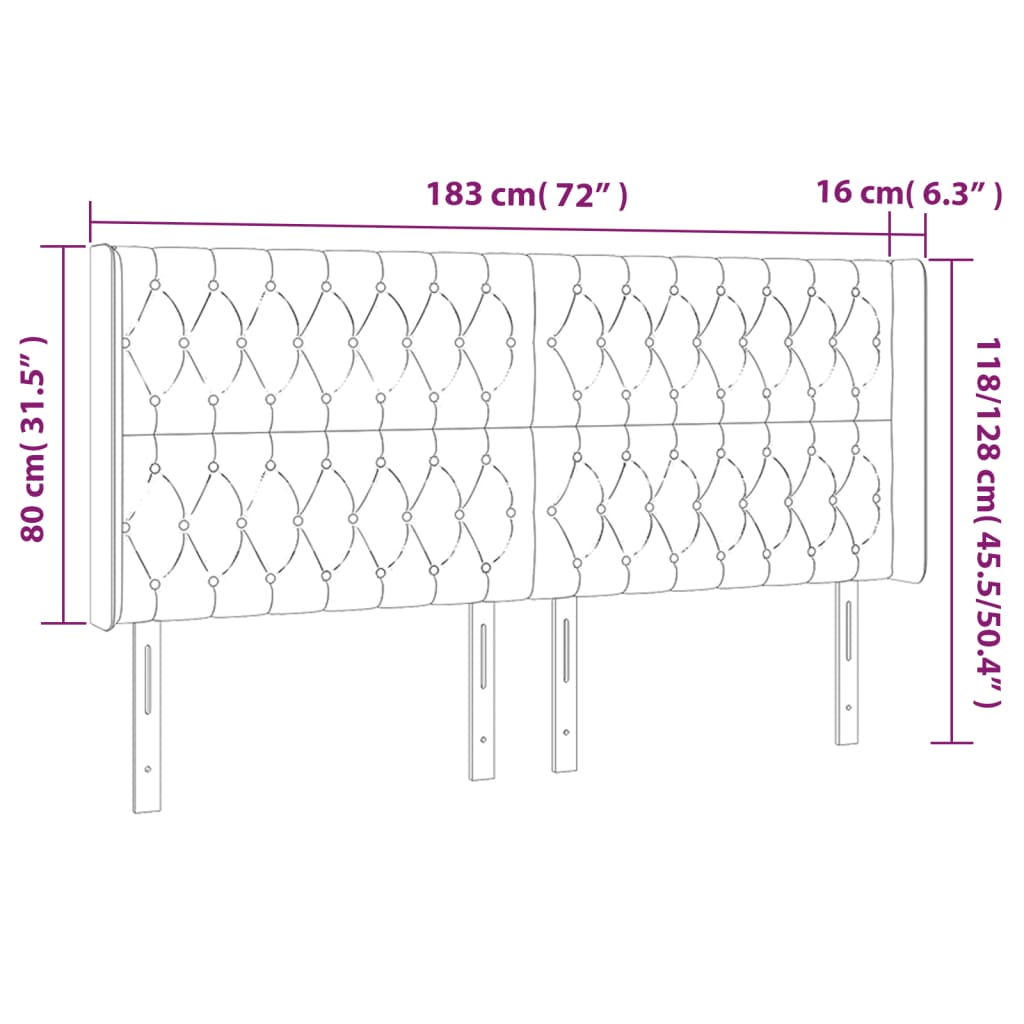 Tête de lit à LED Marron foncé 183x16x118/128 cm Tissu Têtes et pieds de lit vidaXL   