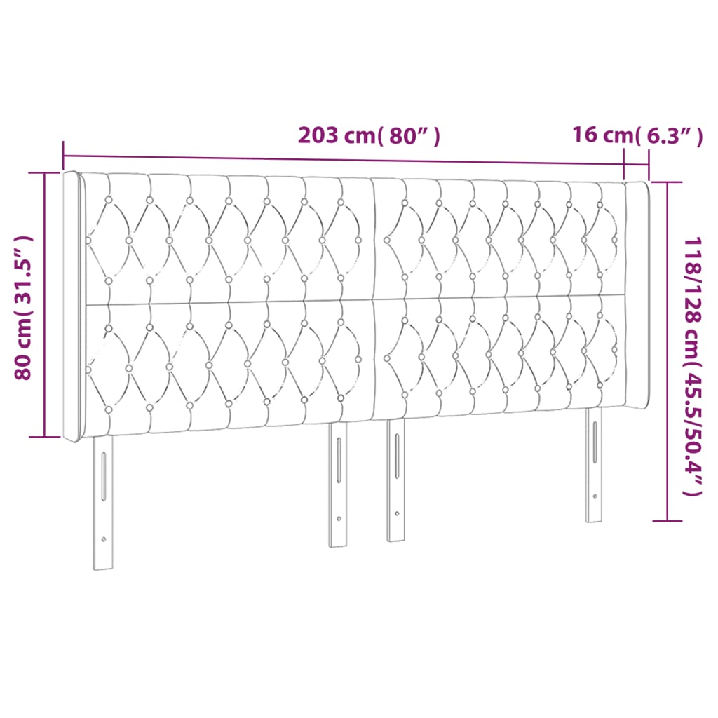 Tête de lit à LED Gris clair 203x16x118/128 cm Tissu Têtes et pieds de lit vidaXL   