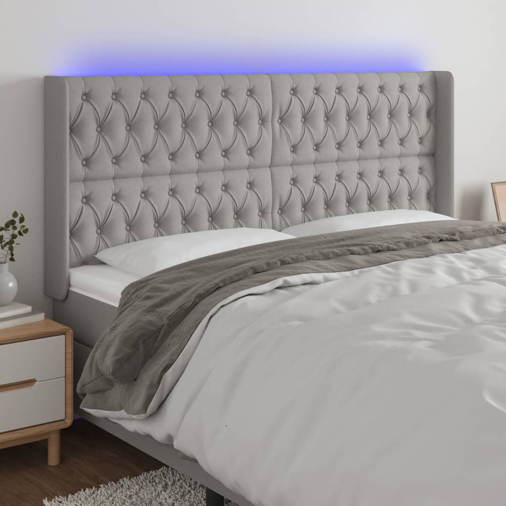 Tête de lit à LED Gris clair 203x16x118/128 cm Tissu Têtes et pieds de lit vidaXL   