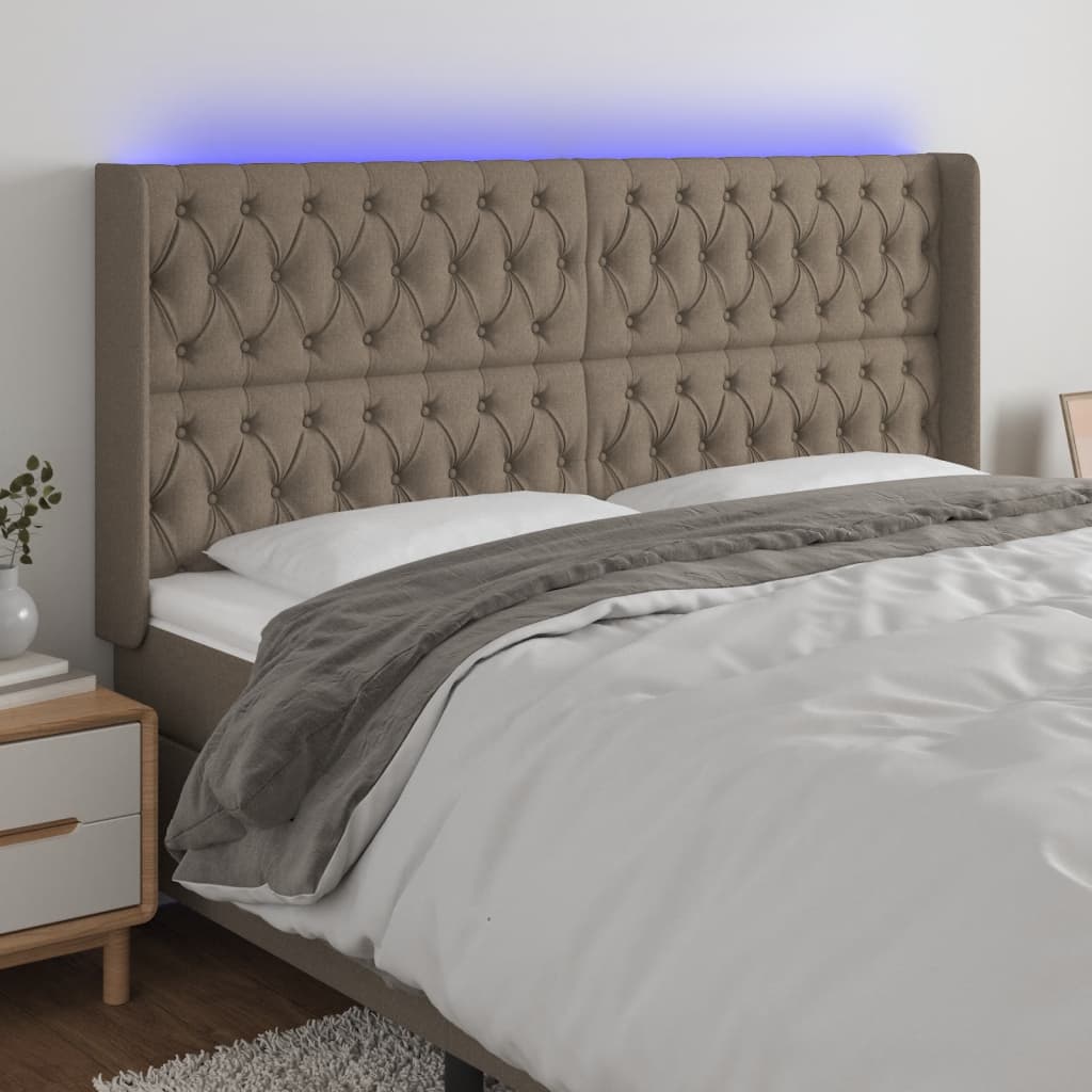 Tête de lit à LED Taupe 203x16x118/128 cm Tissu Têtes et pieds de lit vidaXL   