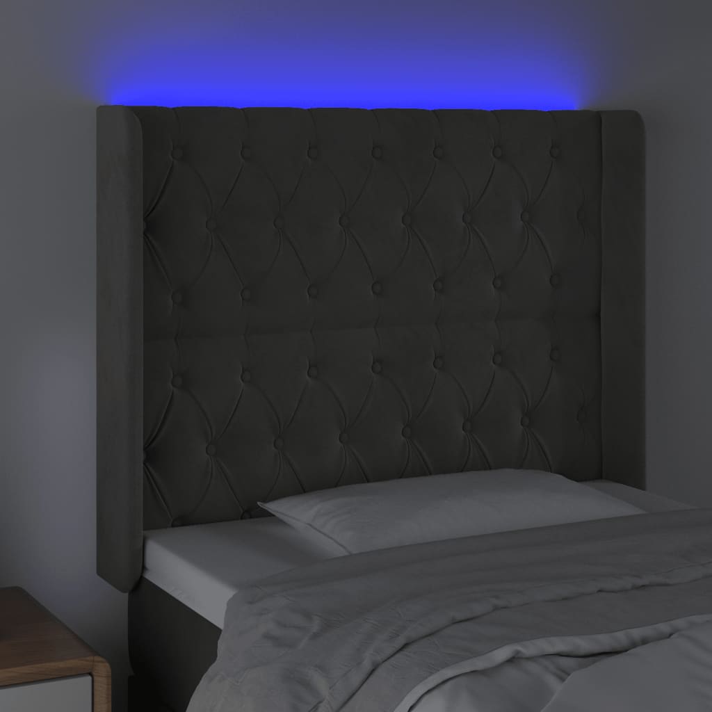 Tête de lit à LED Gris foncé 93x16x118/128 cm Velours Têtes et pieds de lit vidaXL   