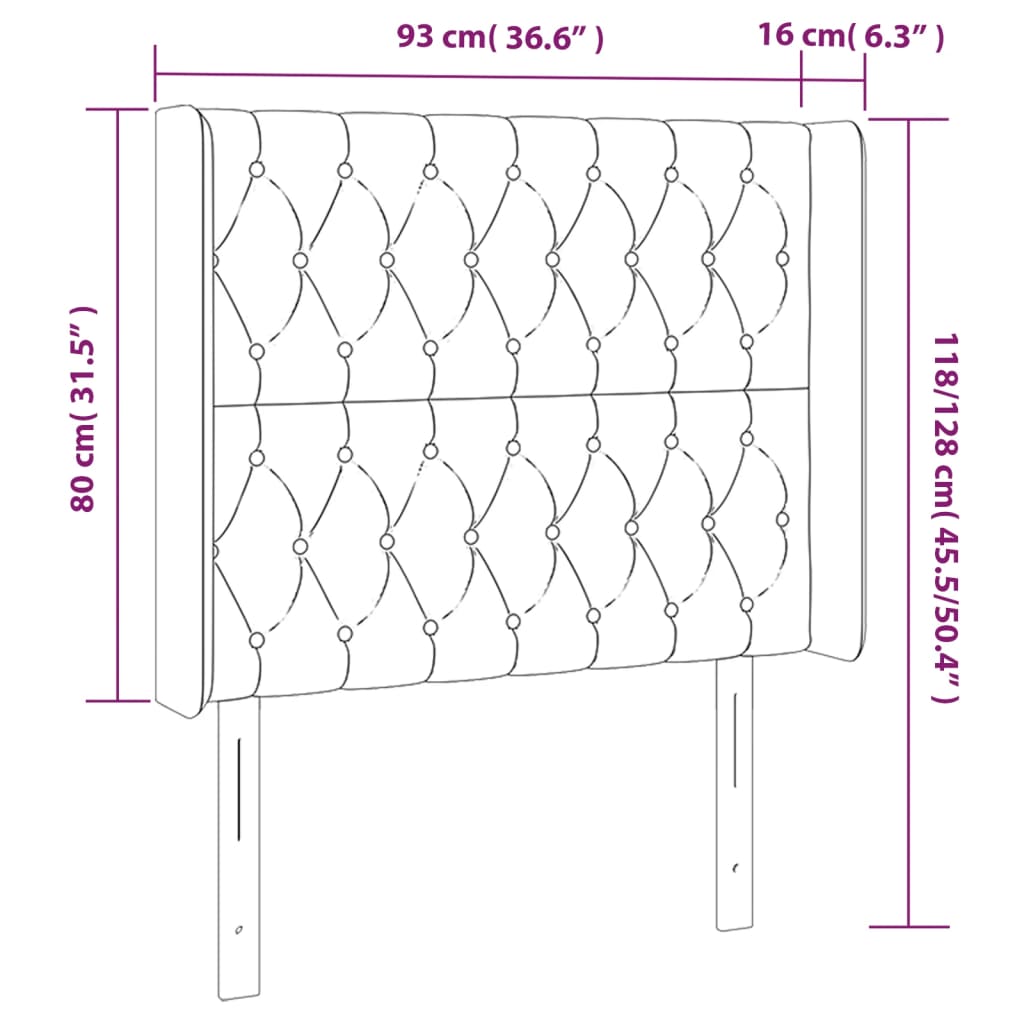 Tête de lit à LED Gris foncé 93x16x118/128 cm Velours Têtes et pieds de lit vidaXL   