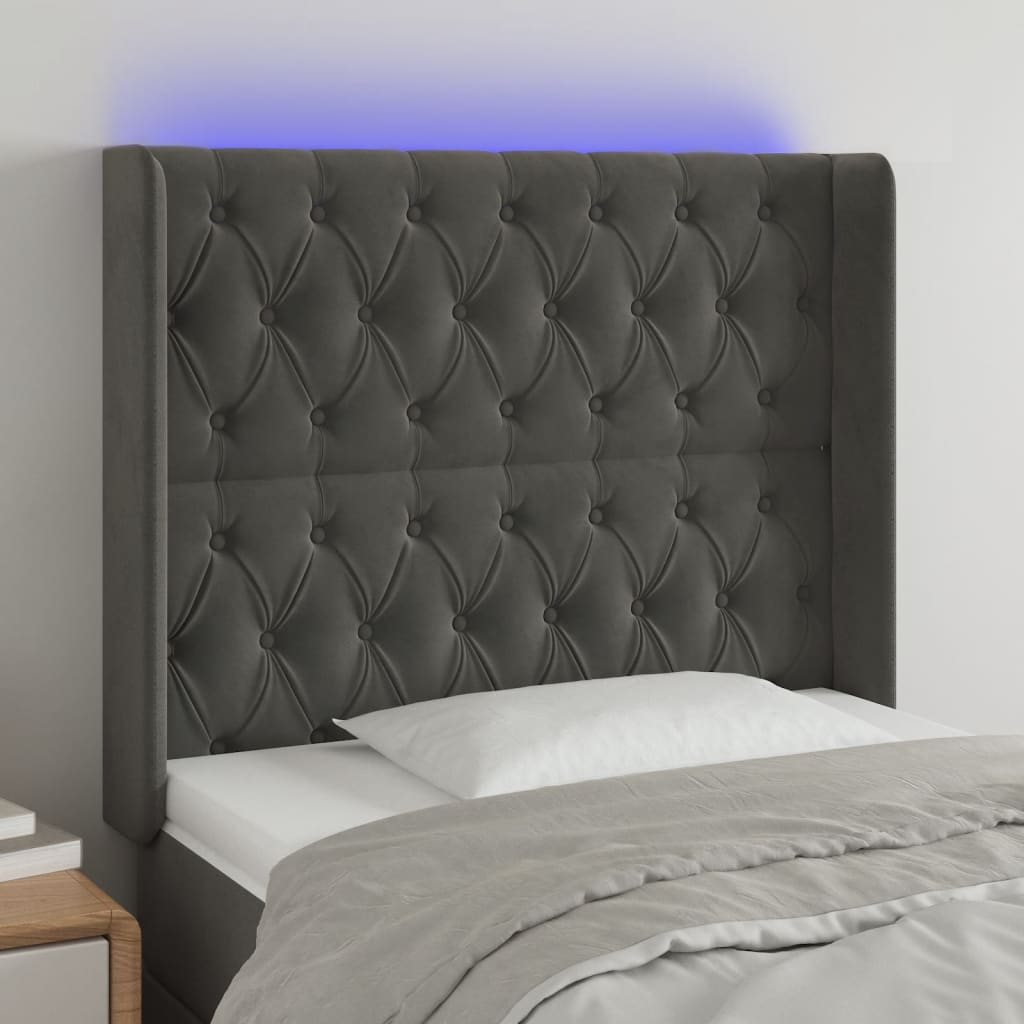 Tête de lit à LED Gris foncé 93x16x118/128 cm Velours Têtes et pieds de lit vidaXL   