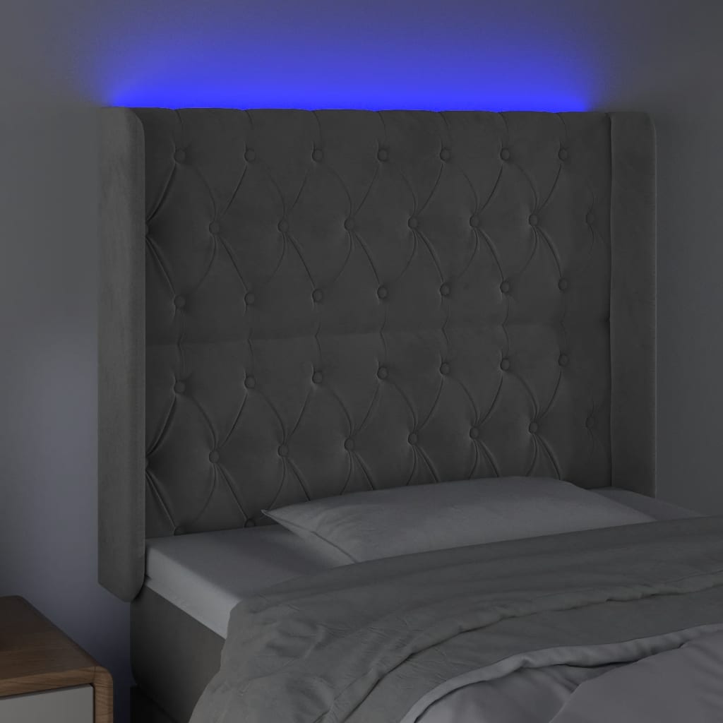 Tête de lit à LED Gris clair 103x16x118/128 cm Velours Têtes et pieds de lit vidaXL   