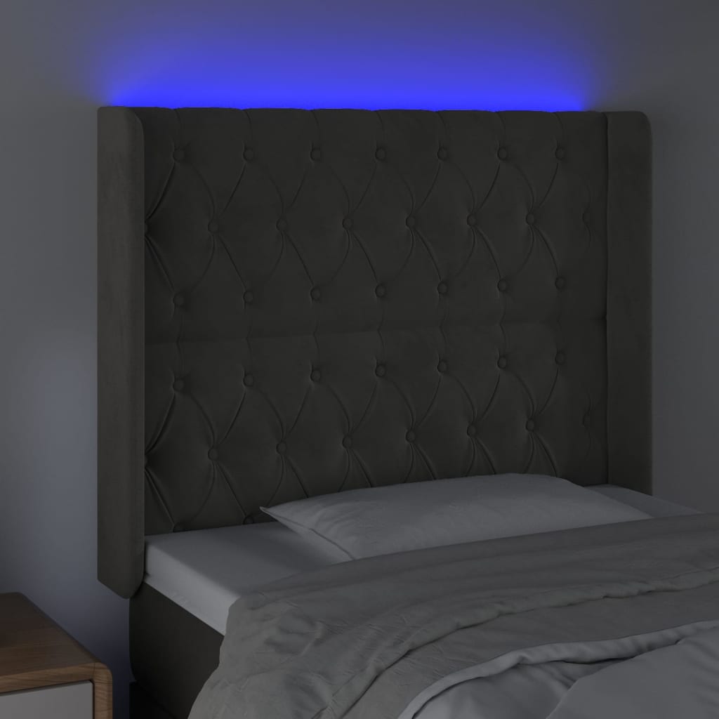 Tête de lit à LED Gris foncé 103x16x118/128 cm Velours Têtes et pieds de lit vidaXL   