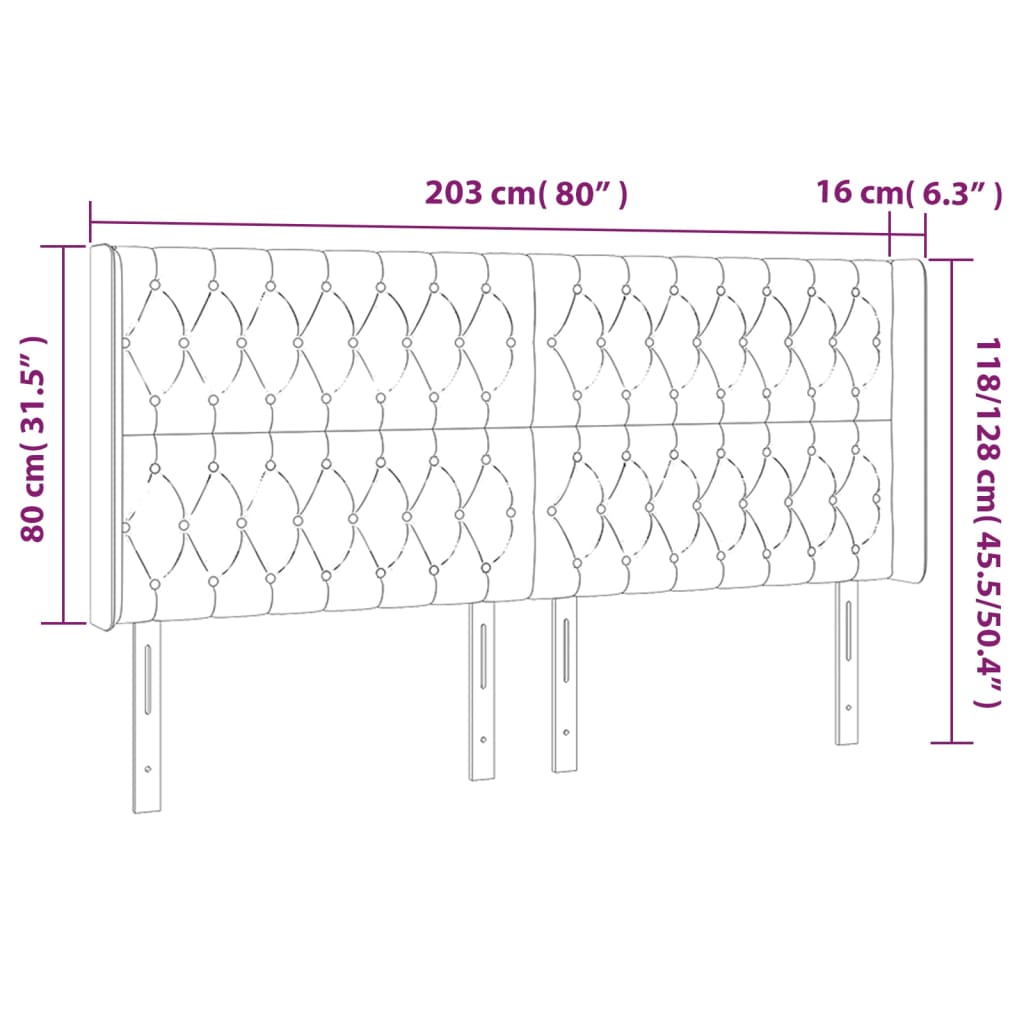 Tête de lit à LED Gris clair 203x16x118/128 cm Velours Têtes et pieds de lit vidaXL   