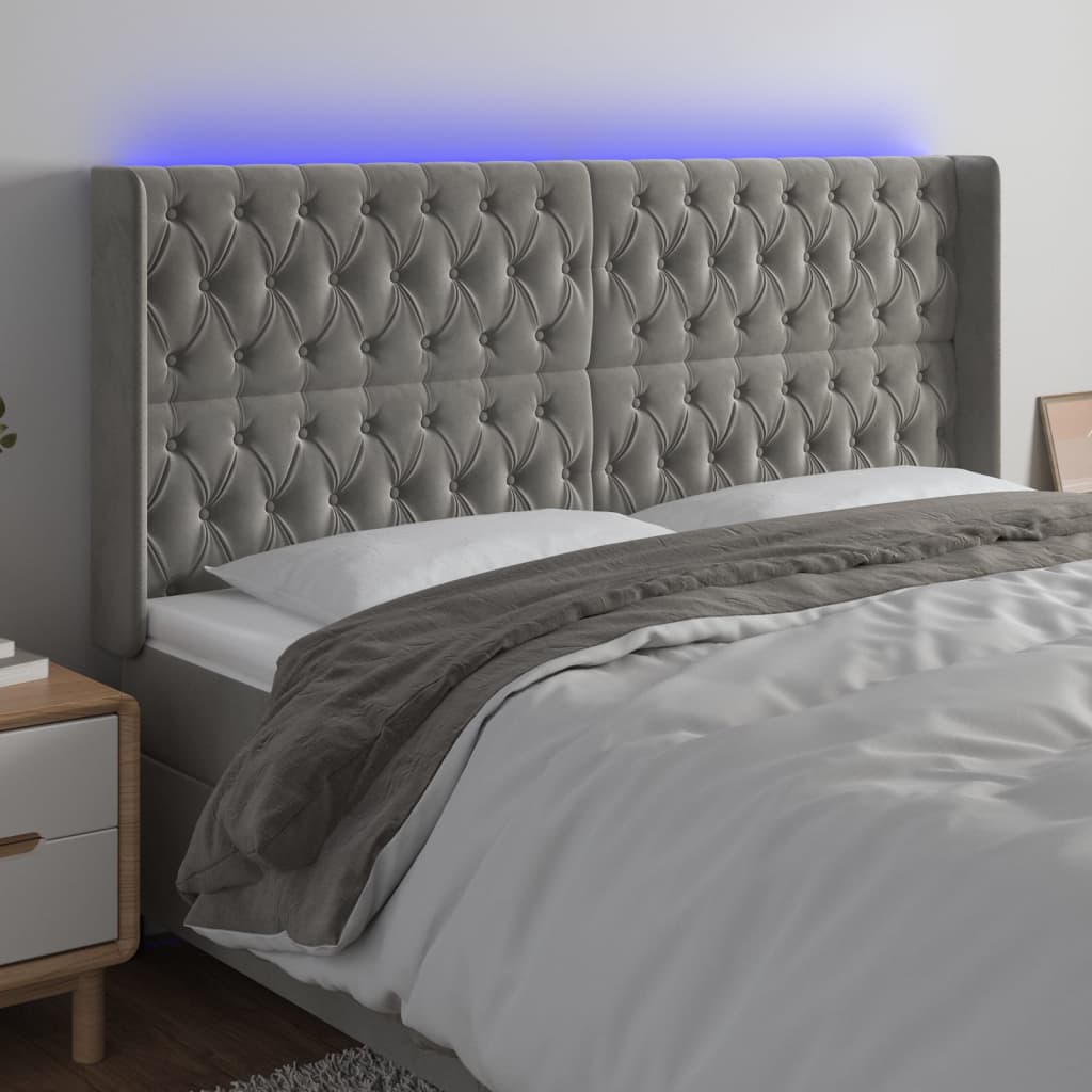 Tête de lit à LED Gris clair 203x16x118/128 cm Velours Têtes et pieds de lit vidaXL   