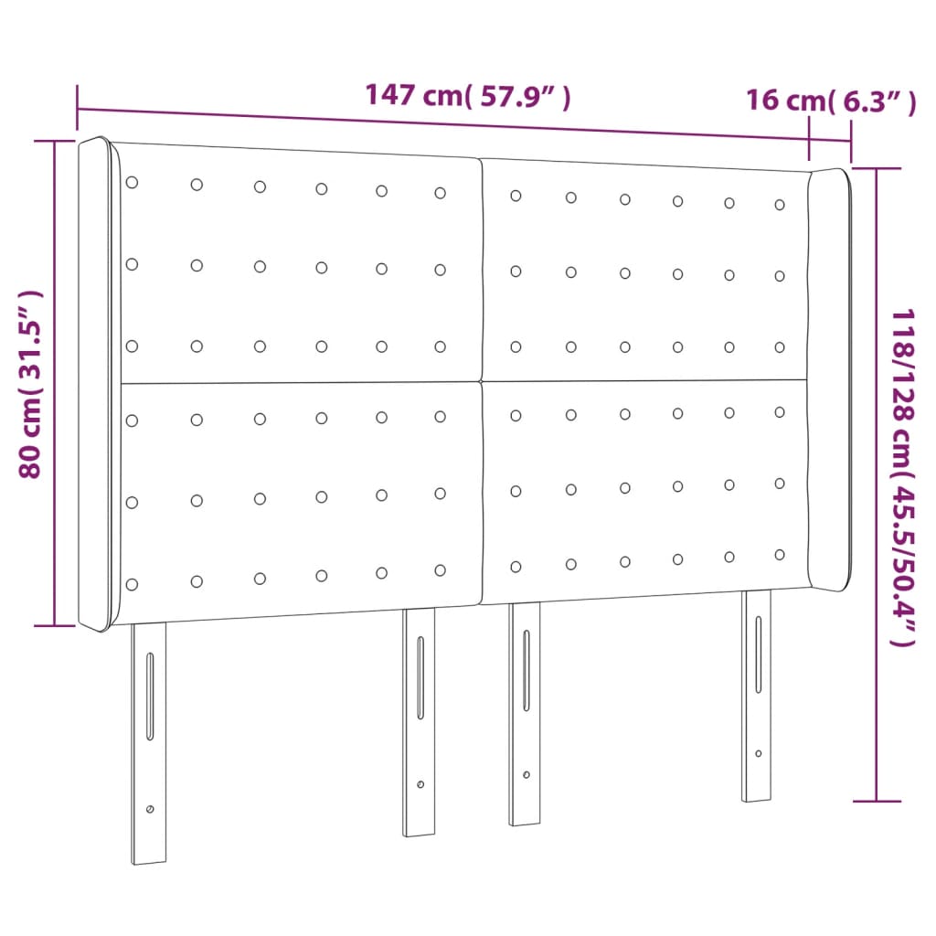 Tête de lit à LED Taupe 147x16x118/128 cm Tissu Têtes et pieds de lit vidaXL   