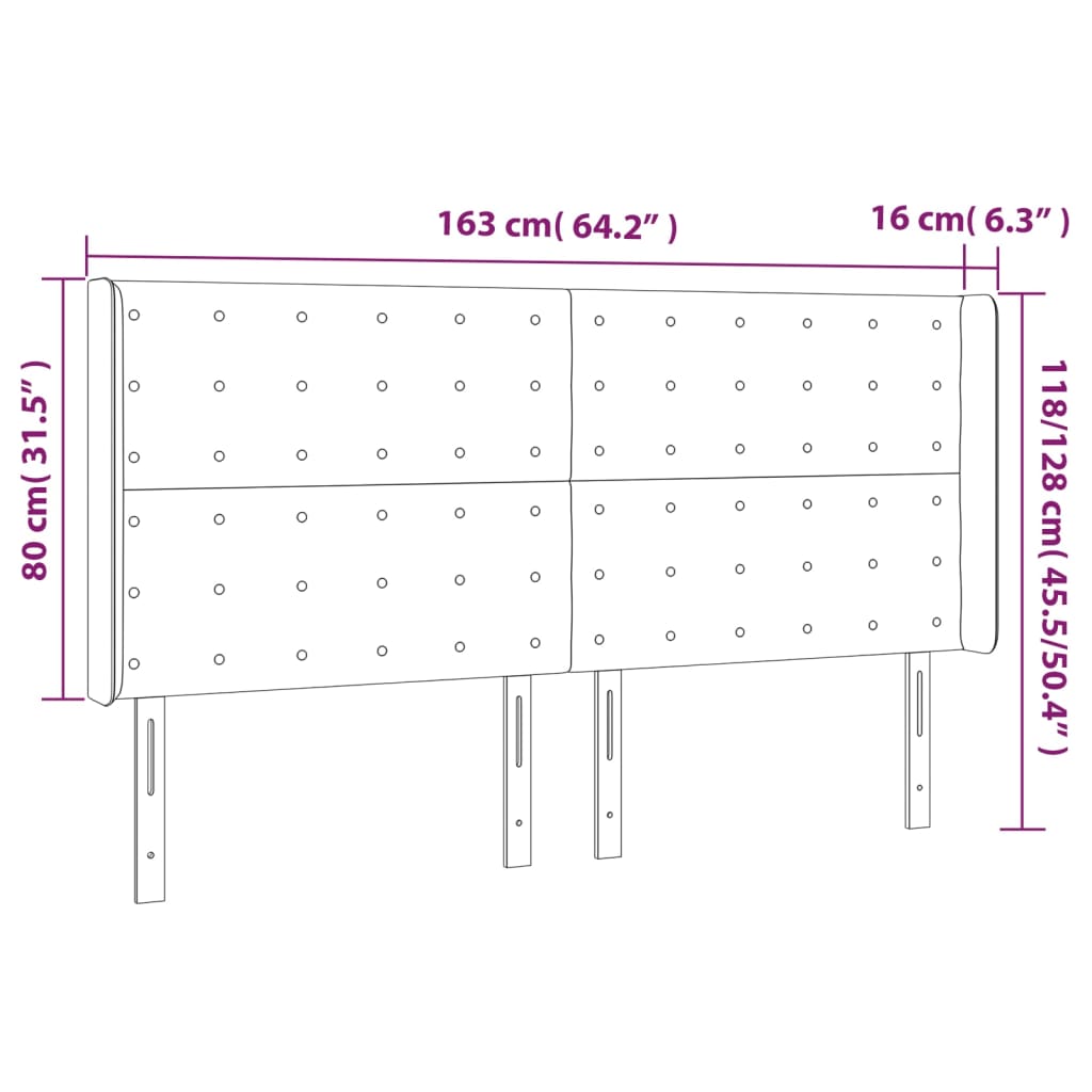 Tête de lit à LED Gris clair 163x16x118/128 cm Tissu Têtes et pieds de lit vidaXL   