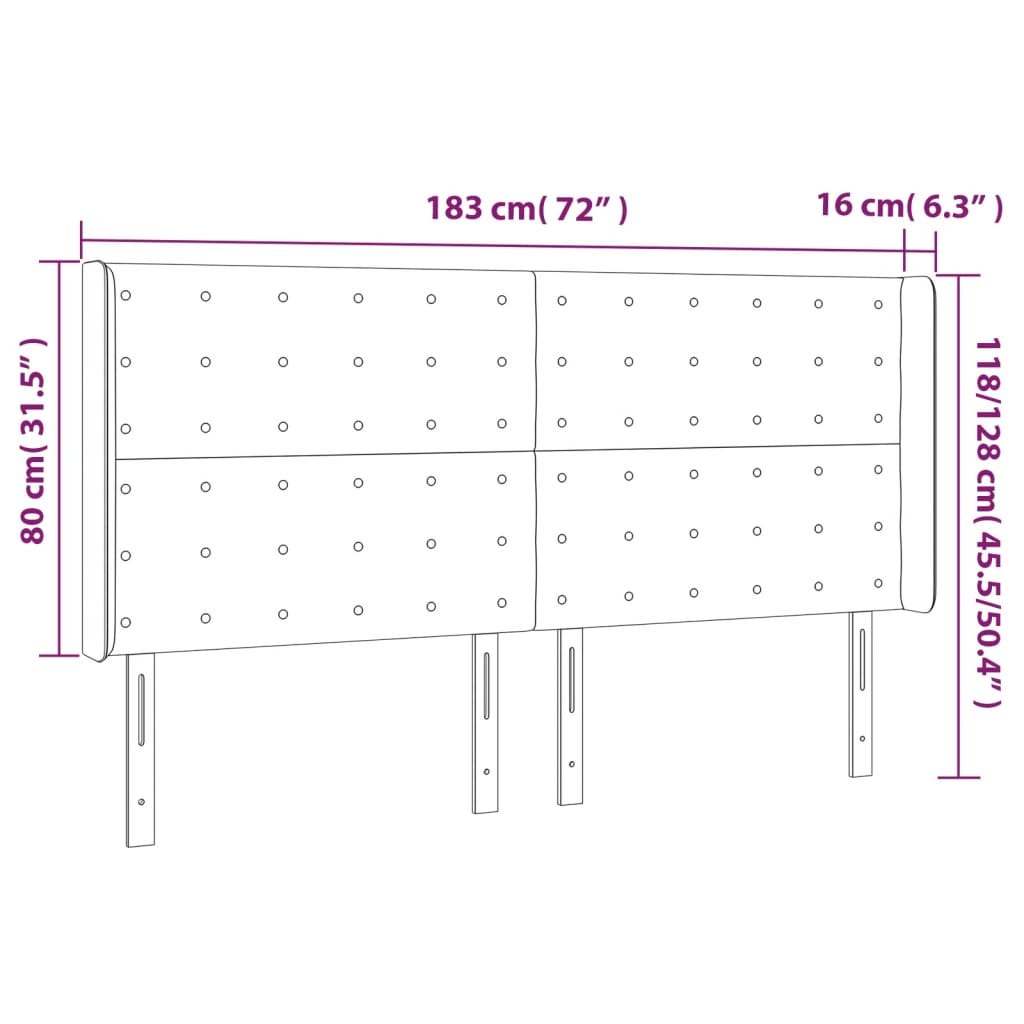 Tête de lit à LED Marron foncé 183x16x118/128 cm Tissu Têtes et pieds de lit vidaXL   