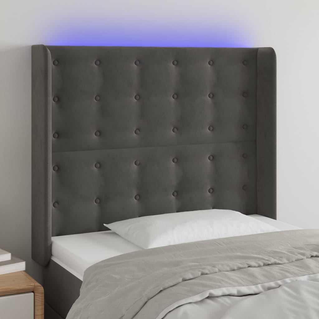 Tête de lit à LED Gris foncé 93x16x118/128 cm Velours Têtes et pieds de lit vidaXL   