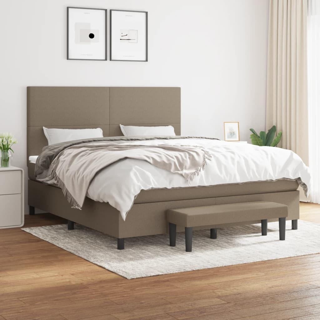 Sommier à lattes de lit avec matelas Taupe 180x200 cm Tissu Lits & cadres de lit vidaXL