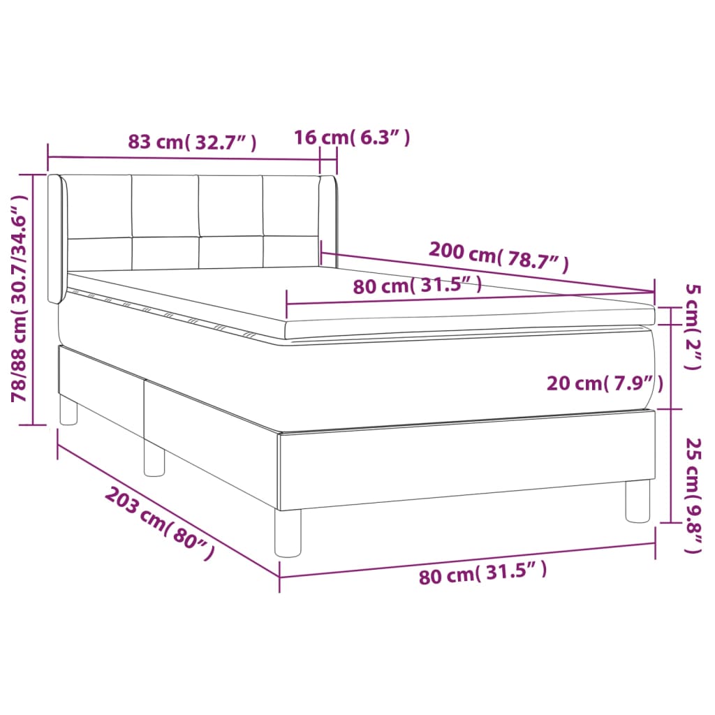 Sommier à lattes de lit avec matelas Crème 80x200 cm Tissu Lits & cadres de lit vidaXL   