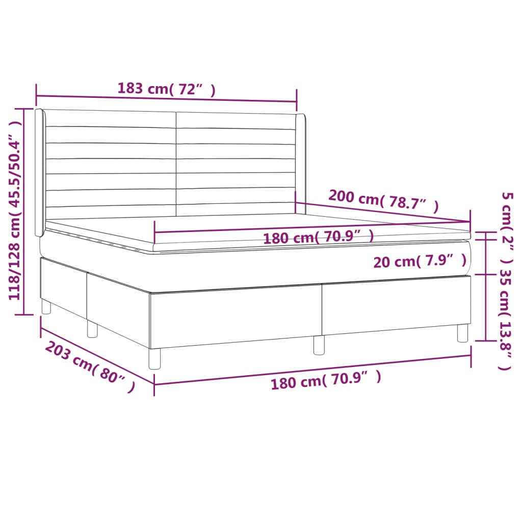 Sommier à lattes de lit avec matelas Gris clair 180x200cm Tissu Lits & cadres de lit vidaXL