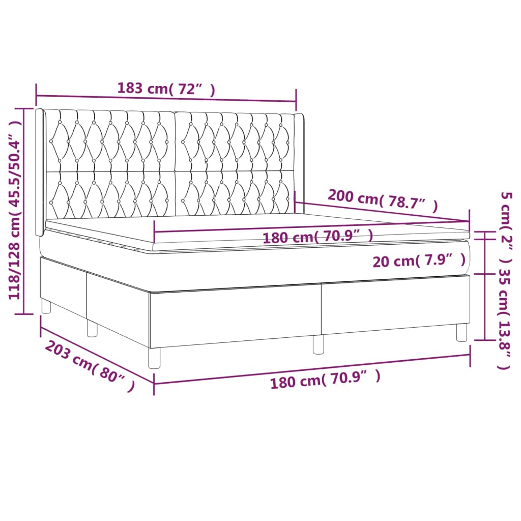 Sommier à lattes de lit avec matelas Noir 180x200 cm Tissu Lits & cadres de lit vidaXL