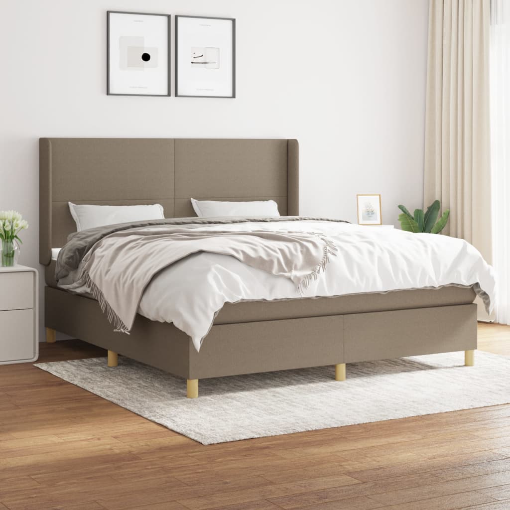 Sommier à lattes de lit avec matelas Taupe 160x200 cm Tissu Lits & cadres de lit vidaXL