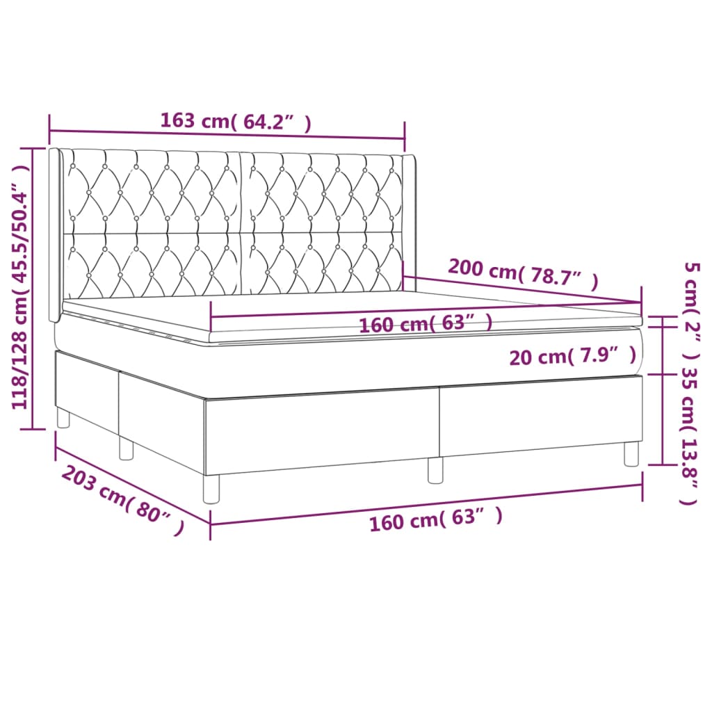 Sommier à lattes de lit avec matelas Taupe 160x200 cm Tissu Lits & cadres de lit vidaXL